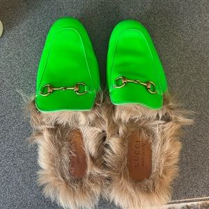 Lime green Gucci slip on Princeton furs